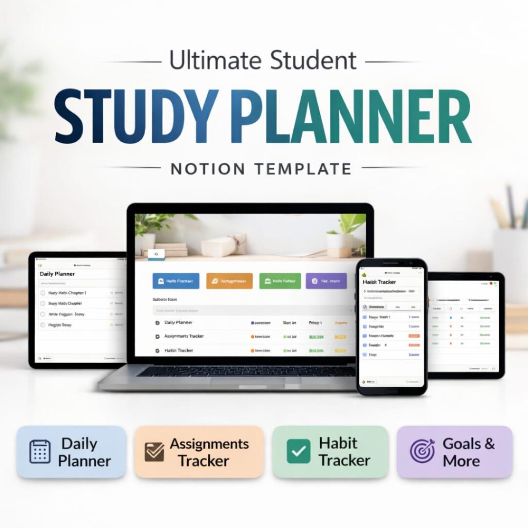 Student Planner Notion Template _ Study & Assignment Habit Tracker ...