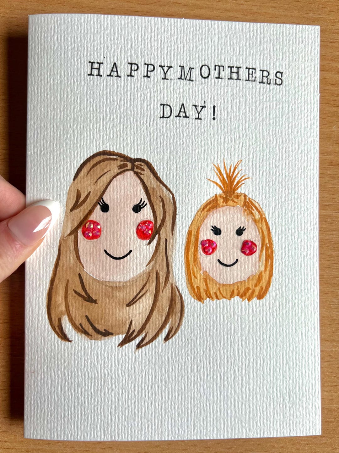 Custom Portrait Hand Painted Mothers Day Card - Etsy UK
