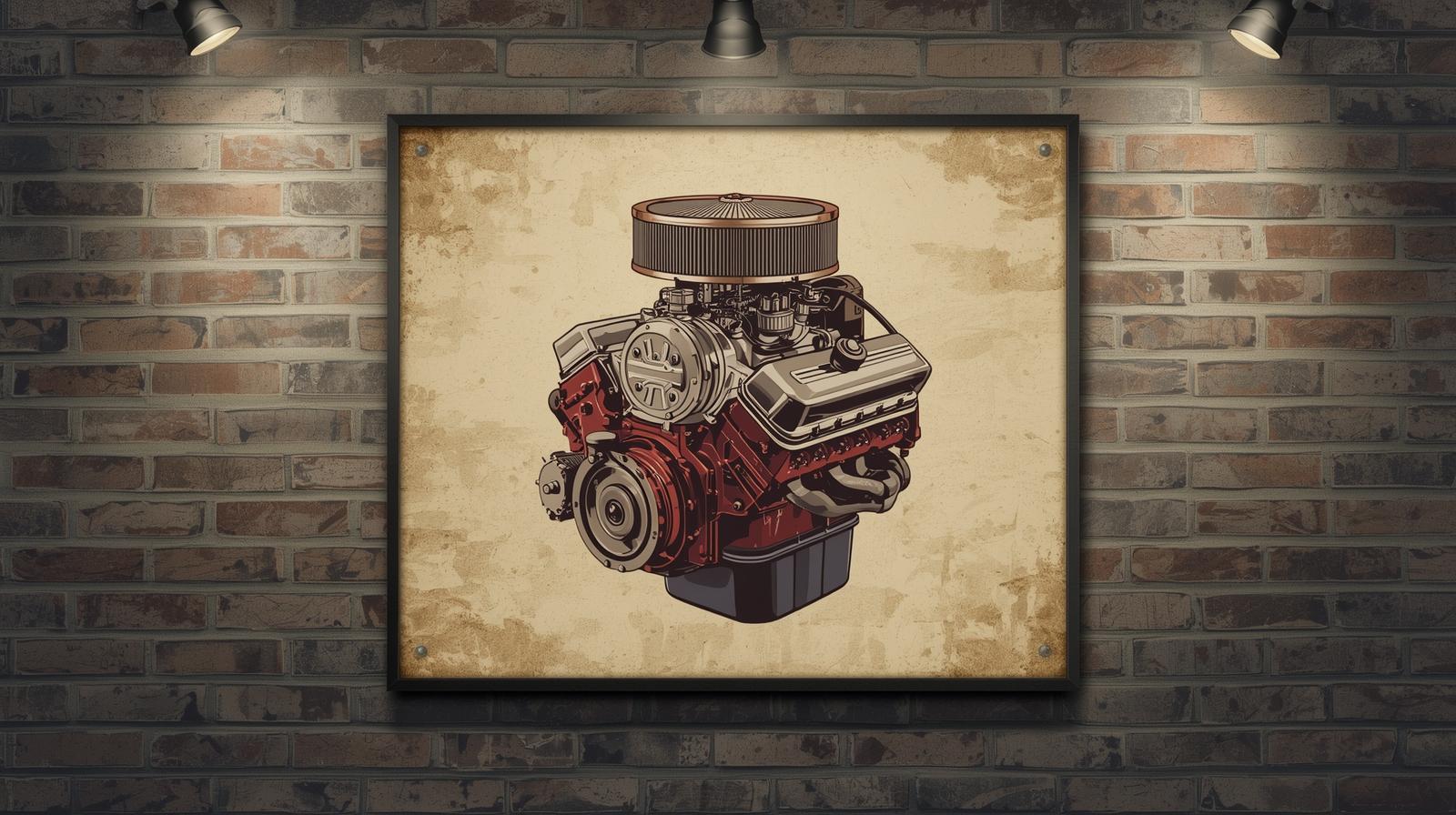 Vintage V8 Engine Wall Art Printable | Mechanic Garage Decor | Classic ...