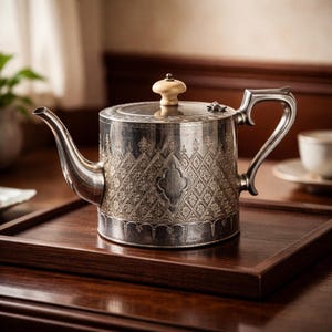 Victorian Silverplate Teapot Ornate Engraved Movement Tea Pot 19th Century
