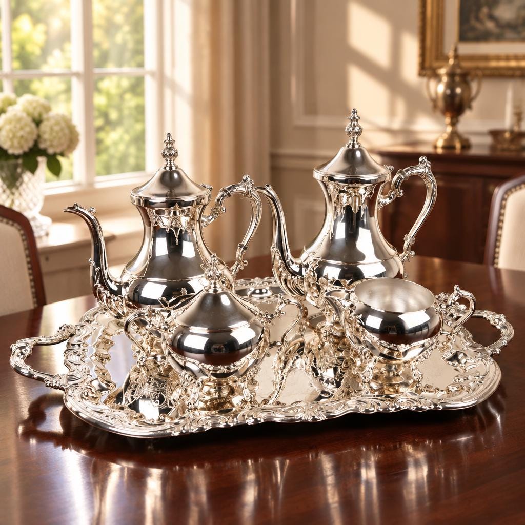 1930-60年代　インドネシア　ヨギャシルバー　ティー／コーヒーセット Indonesian Silver Tea Set - Etsy