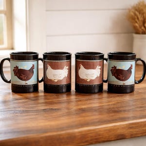 Set of 4 Warren Kimble Folk Art Mugs – Hen and Chicks Farmhouse Design