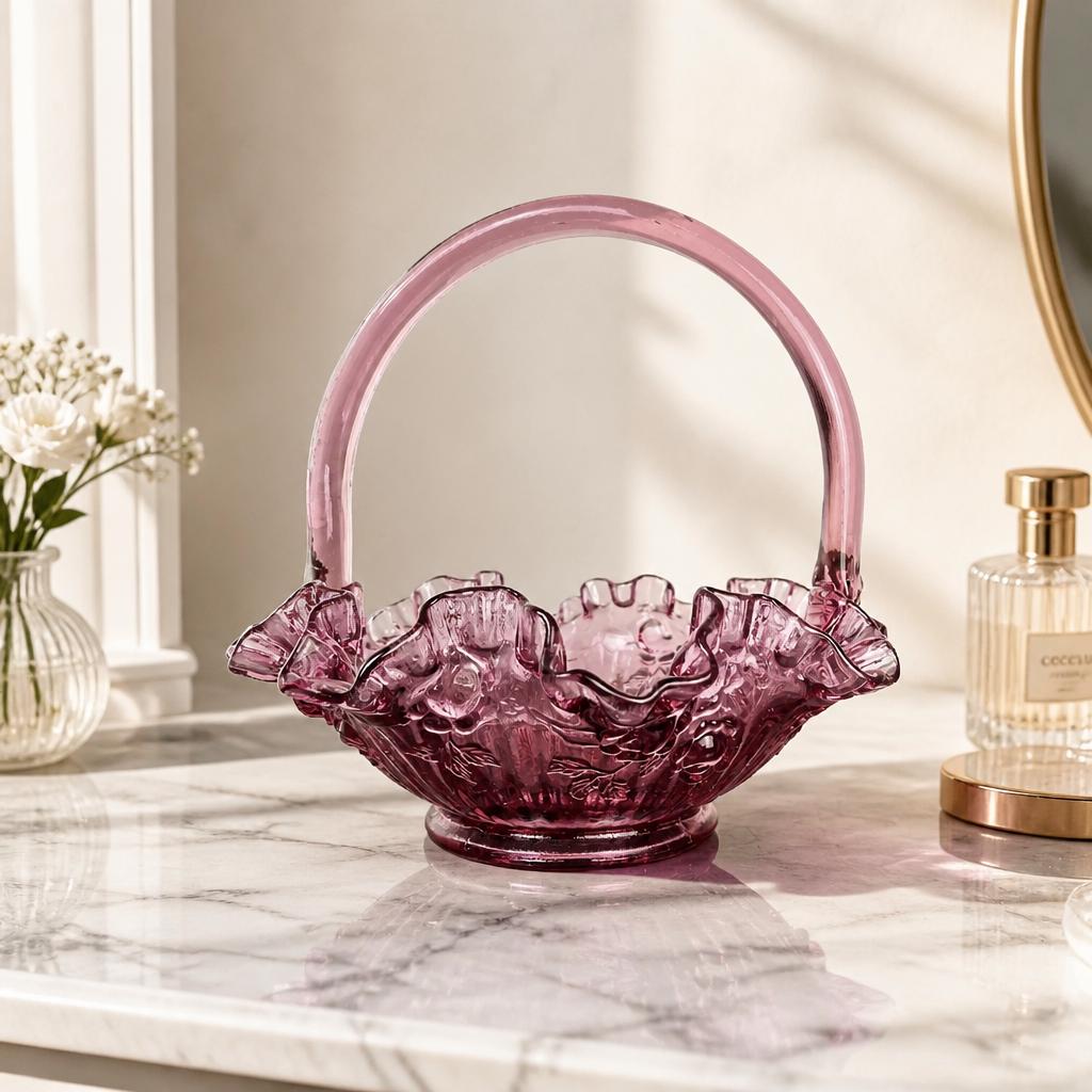 フェントン　バスケット　ローズガーデン Fenton Glass Basket - Etsy