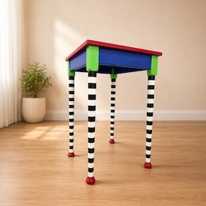 FREE SHIPPING - Whimsical Fantasy Accent Table | Storybook Side Table | Hand Painted Striped Leg Furniture |