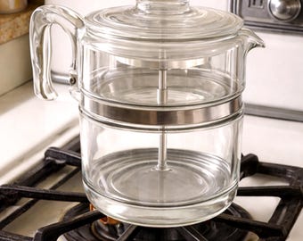 Vintage Pyrex 9 Cup Glass Percolator COMPLETE Set | Stovetop Coffee Maker | Mid Century Kitchen