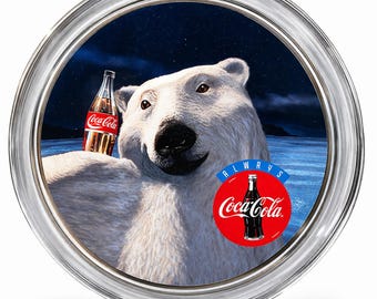 コカ・コーラ シロクマ柄ガラス製サービングトレイ | 14インチ ヴィンテージ広告装飾