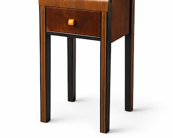 SOLD Do Not Purchase Art Deco Waterfall Side Table | Dark Wood Nightstand with Bakelite Knob | One of a Kind