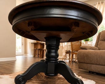 FREE SHIPPING Rustic Oak Pedestal Dining Table with Leaf | Round Farmhouse Kitchen Table
