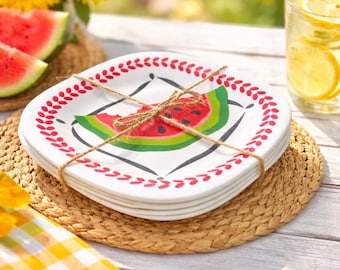 Juego de 4 platos de plástico con forma de sandía para picnic / Decoración retro de verano para la cocina