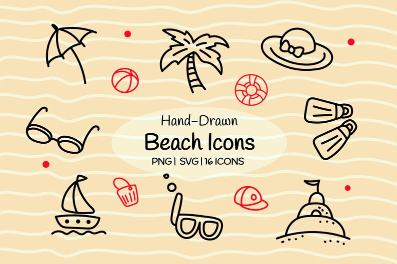 Beach Icons Clipart – Hand Drawn Summer Objects Set | Kids Beach ...