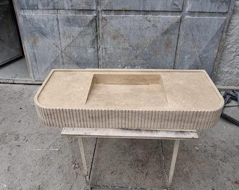 Travertine Grooved Sink, Sink with concealed drain Special Production Oval Cut Wall Mounted Sink
