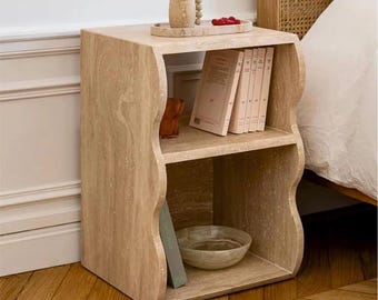 Handcrafted Travertine Side Table – Modern Sculptural Natural Stone Nightstand