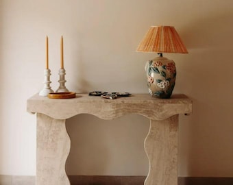 Handmade Travertine Console Table – Sculptural Stone Dresser, Luxury Entryway Decor