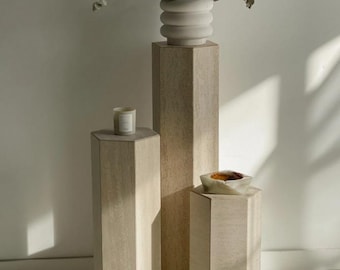 Natural Travertine Stone Pedestal | Handmade Decorative Display Stand | Minimal Home & Office Decor