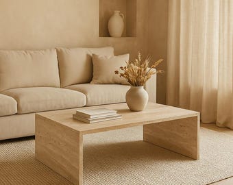 Travertine Coffee Table Handmade – Solid Stone Center Table, Minimal Modern Decor