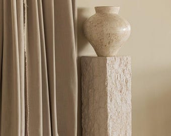 Sculptural Travertine Plinth – Handmade Natural Stone Pedestal Stand with Rough Split Finish