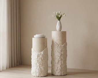 Handmade Travertine Pedestal – Sculptural Stone Plinth for Vase, Decor or Art Display