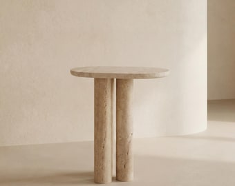 Travertine Side Table, Handmade Natural Stone Furniture, Modern Home Decor