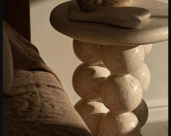 Sculptural Travertine Pedestal – Handmade Stone Side Table for Bedroom or Living Space