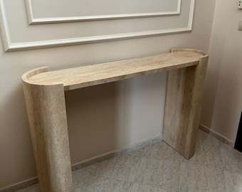 Handmade Travertine Console Table, Natural Stone Entryway Table, Minimalist Modern Furniture