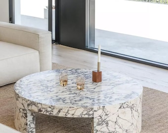 Modern Calacatta Marble Coffee Table – Minimalist Handmade Italian Stone Center Table