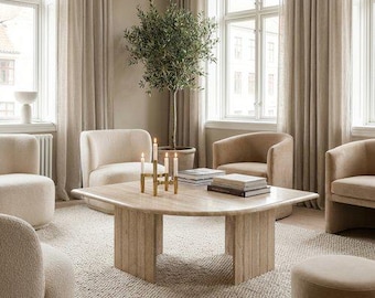 Travertine Coffee Table | Handmade Natural Stone Center Table | Modern Minimal Home Decor