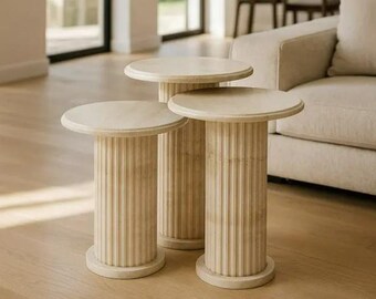 Travertine Side Table | Handmade Natural Stone | Modern Minimalist Home Decor
