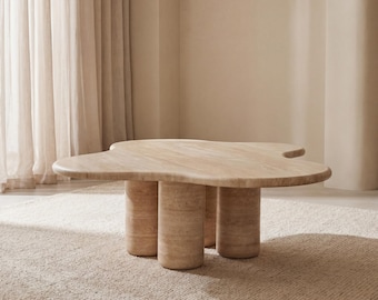 Handmade Travertine Coffee Table – Wavy Organic Stone Center Table