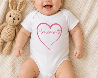 Heaven Sent heart in Pink baby bodysuit | infant onesie