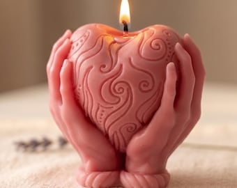 Hands Holding Heart Candle, Sculptural Pillar Candle, Valentines Day Gift for Her, Aesthetic Home Decor, Girlfriend Gift, Self Love Candle