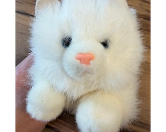 Gato persa blanco de peluche vintage Aurora, gatito de pelo largo, peluche de 7 pulgadas.