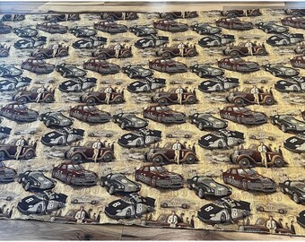 Tapiz de coches de carreras vintage, tela de tapicería, 87" x 56", estilo retro NASCAR Hot Rod