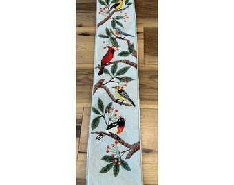 Tapiz vintage de punto de aguja con pájaros: cardenal, jilguero y arrendajo azul, de 94 cm (37 pulgadas).