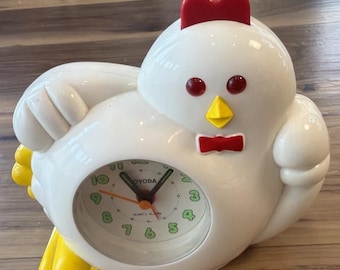 Reloj despertador vintage Toyoba con forma de pollo, ojos luminosos intermitentes, novedad para la cocina.