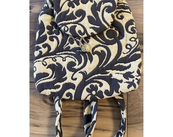 Mochila/bolso de tapiz vintage de la colección Dorit, fabricada en EE. UU., color marrón claro, estampado floral paisley.