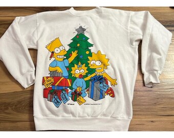 Sudadera vintage de 1990 de SSI con estampado navideño de Los Simpson, talla L, fabricada en EE. UU.: Bart, Lisa y Maggie.