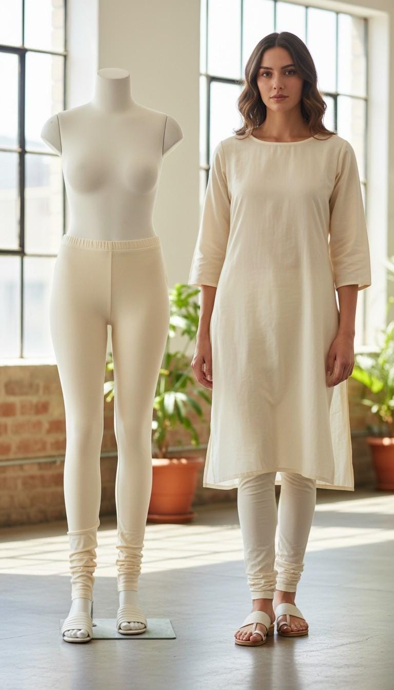 Off White Cotton Stretchy Churidar Leggings