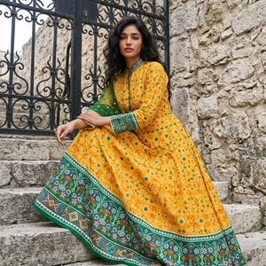 patola designer dresses Blue Digital Print and Patola Print Work Silk Gown