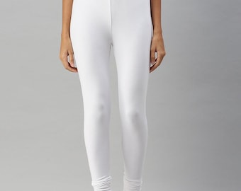 White Cotton Stretchy Churidar Leggings