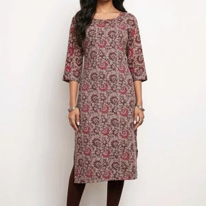 Purple Printed Long Kurti Top with Foil and Sequence Work | Straight-Cut top for Women