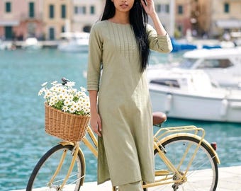 Kurti largo verde salvia para mujer/talla XXL 44