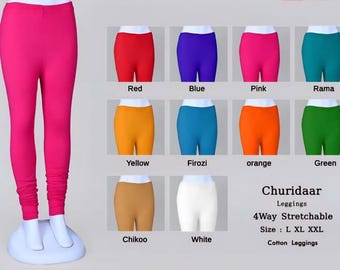 Leggings churidar elásticos de algodón rosa fucsia