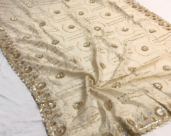 Golden Silk Georgette Embroidered Dupatta Shawl with Sequins
