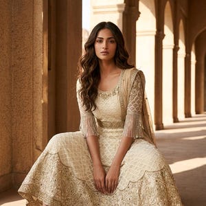 White Gold Anarkali - Etsy Canada