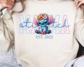 Custom Stitch Mama Sweatshirt, Personalized Mom Hoodie with Kids Names