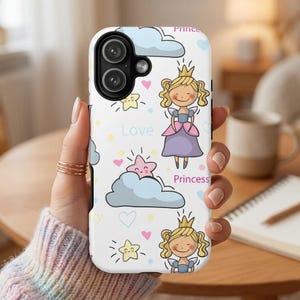 Capa de celular fofa de princesa, capa de conto de fadas, presente para filha, estrelas e nuvens, iPhone 17 16 15 14 13 Samsung S24
