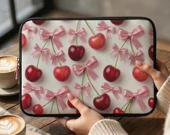 Funda para portátil Cherry and Bow, funda estética Coquette para MacBook de 13, 14, 15 y 16 pulgadas, bonita bolsa rosa con lazos para tablet iPad Air Pro 7, 10 y 11 pulgadas.