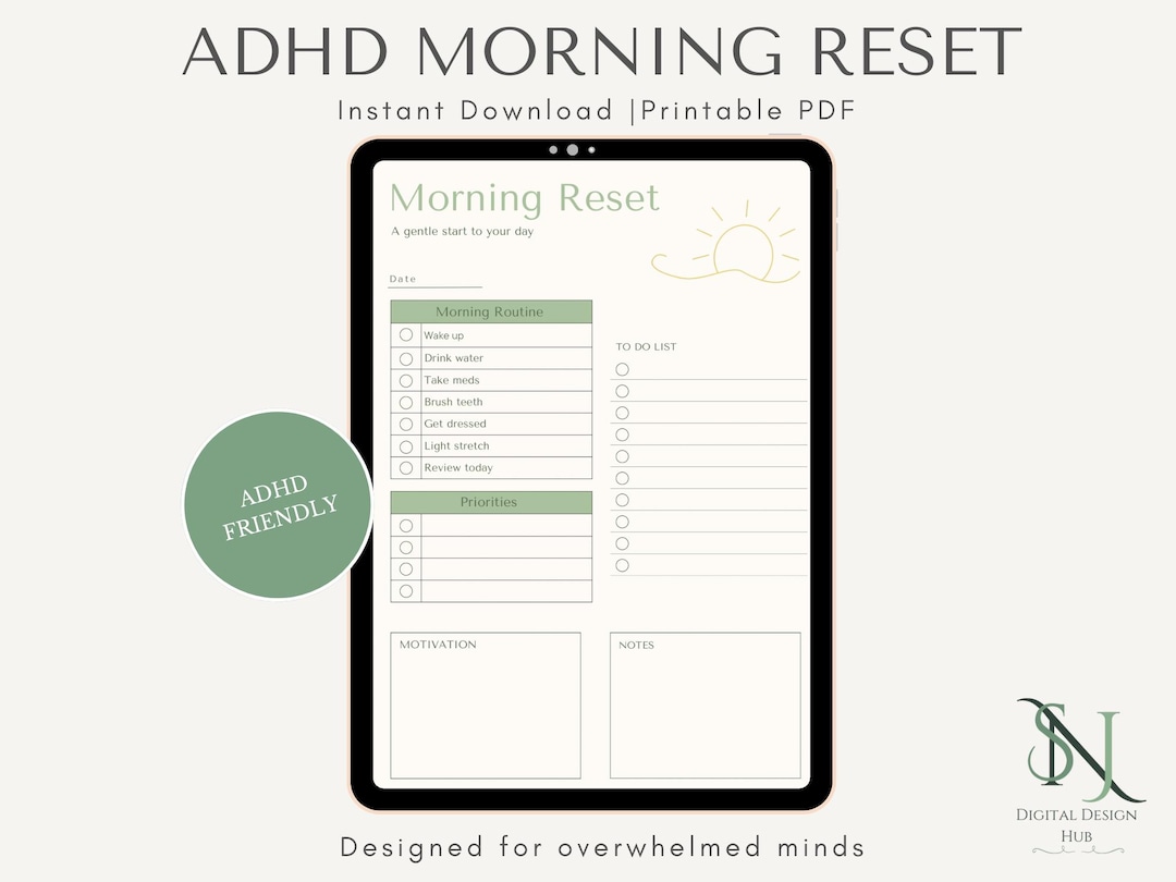 ADHD Morning Routine Checklist | Aesthetic Morning Reset Printable ...