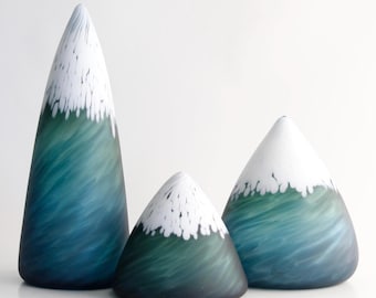 Hand Blown Art Glass Tree Mountain Sculptures