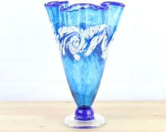Hand Blown Blue Glass Ocean Vase